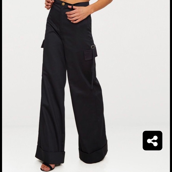 Black Cargo Wide Leg Trousers - Picture 5 of 8